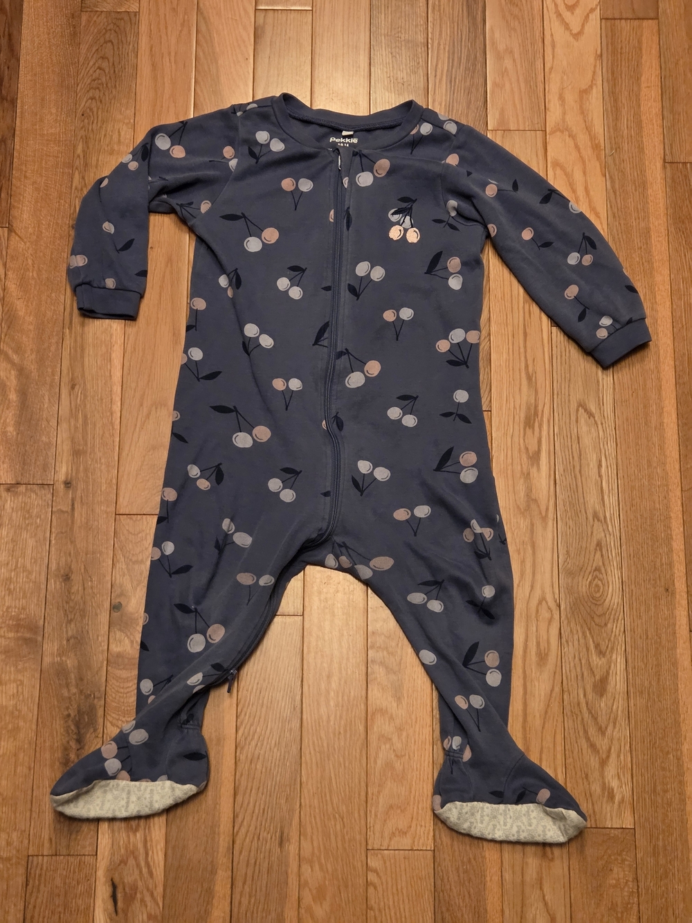 5/$20 Pekkle 18M Navy Cherry Print Footed Onsie Zipper Sleeper Pajamas